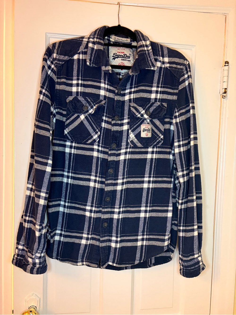 SuperDry Men’s Navy Plaid Button-Front Shirt